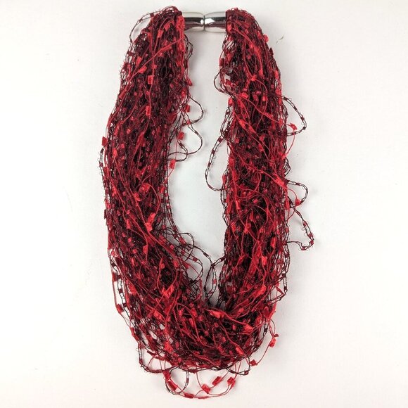 Red Fabric Strands Magnetic Necklace - Picture 1 of 4